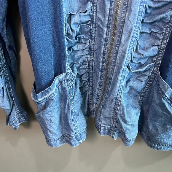 Soft Surroundings Two Toned Blue Kendra Zip Jacket L - Picture 7 of 8